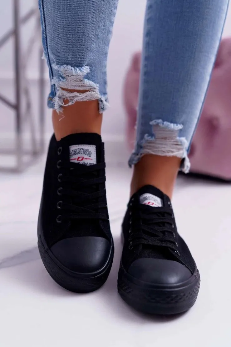 Damskie Boto Trampki Damskie Niskie Smith's Czarne