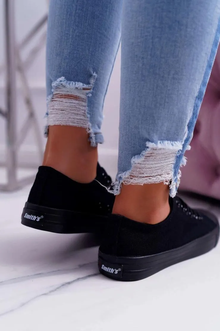 Damskie Boto Trampki Damskie Niskie Smith's Czarne