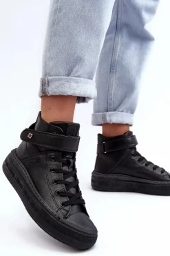 Big Star Shoes Trampki Damskie Big Star|Trampki Damskie Wysokie*Trampki Damskie Ocieplane Na Platformie Big Star Czarne MM274008