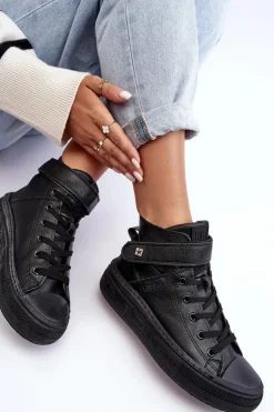 Big Star Shoes Trampki Damskie Big Star|Trampki Damskie Wysokie*Trampki Damskie Ocieplane Na Platformie Big Star Czarne MM274008