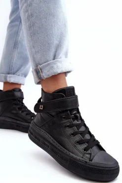 Big Star Shoes Trampki Damskie Big Star|Trampki Damskie Wysokie*Trampki Damskie Ocieplane Na Platformie Big Star Czarne MM274008