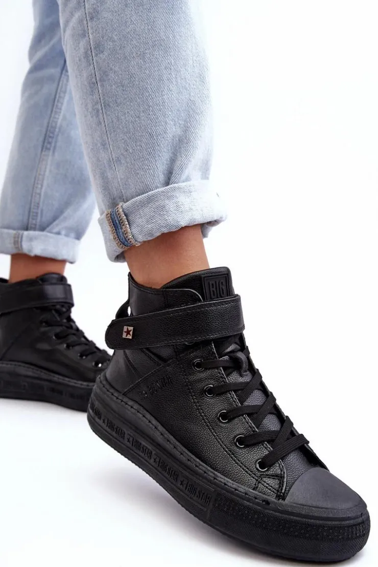 Big Star Shoes Trampki Damskie Big Star|Trampki Damskie Wysokie*Trampki Damskie Ocieplane Na Platformie Big Star Czarne MM274008