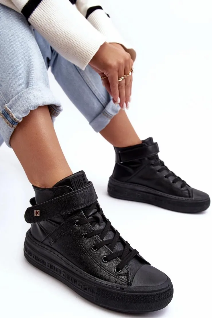 Big Star Shoes Trampki Damskie Big Star|Trampki Damskie Wysokie*Trampki Damskie Ocieplane Na Platformie Big Star Czarne MM274008