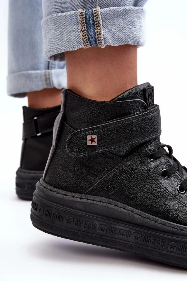Big Star Shoes Trampki Damskie Big Star|Trampki Damskie Wysokie*Trampki Damskie Ocieplane Na Platformie Big Star Czarne MM274008