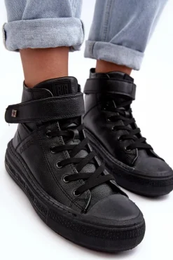 Big Star Shoes Trampki Damskie Big Star|Trampki Damskie Wysokie*Trampki Damskie Ocieplane Na Platformie Big Star Czarne MM274008