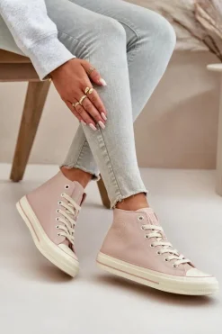 Big Star Shoes Trampki Ocieplane|Trampki Damskie Big Star*Trampki Damskie Ocieplane Z Eko Skóry Różowe Big Star OO274933 Różowy