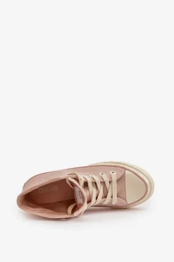 Big Star Shoes Trampki Ocieplane|Trampki Damskie Big Star*Trampki Damskie Ocieplane Z Eko Skóry Różowe Big Star OO274933 Różowy