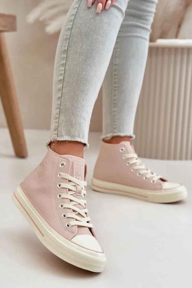 Big Star Shoes Trampki Ocieplane|Trampki Damskie Big Star*Trampki Damskie Ocieplane Z Eko Skóry Różowe Big Star OO274933 Różowy