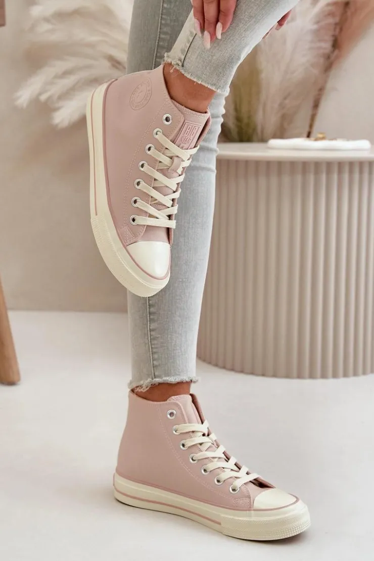 Big Star Shoes Trampki Ocieplane|Trampki Damskie Big Star*Trampki Damskie Ocieplane Z Eko Skóry Różowe Big Star OO274933 Różowy