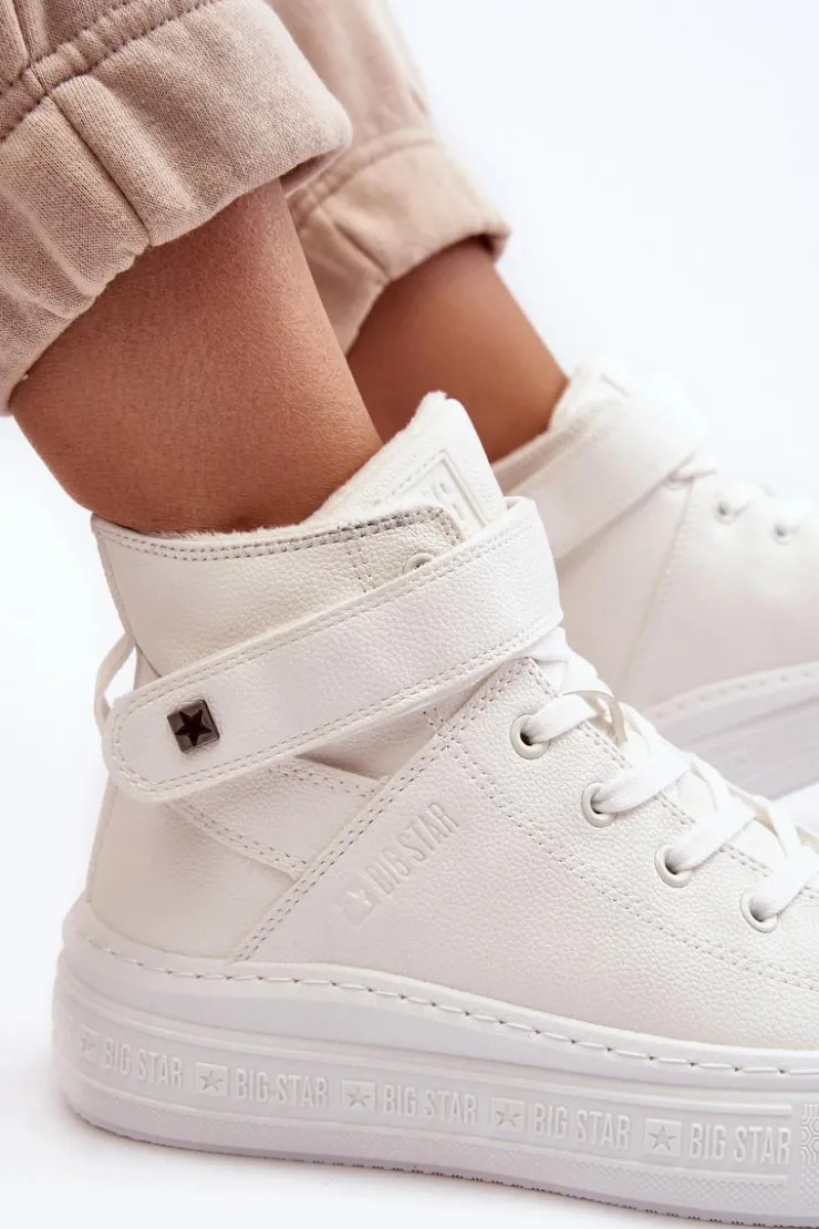 Damskie Big Star Shoes Trampki Damskie Ocieplane Na Platformie Big Star Białe MM274006