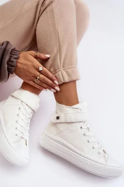 Damskie Big Star Shoes Trampki Damskie Ocieplane Na Platformie Big Star Białe MM274006