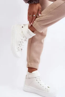 Damskie Big Star Shoes Trampki Damskie Ocieplane Na Platformie Big Star Białe MM274006