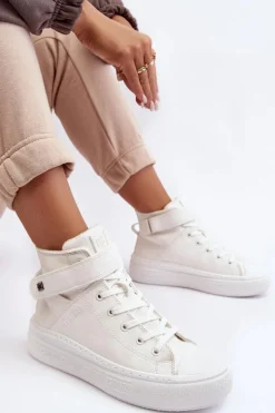 Damskie Big Star Shoes Trampki Damskie Ocieplane Na Platformie Big Star Białe MM274006