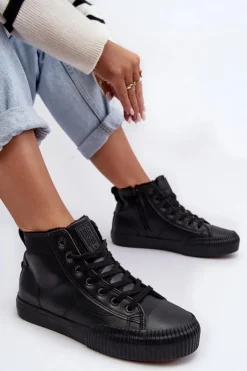 Big Star Shoes Trampki Damskie Ocieplane Na Suwak Czarne Big Star MM274020