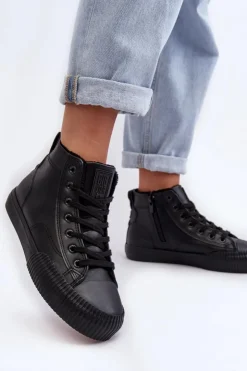 Big Star Shoes Trampki Damskie Ocieplane Na Suwak Czarne Big Star MM274020