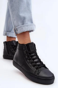 Big Star Shoes Trampki Damskie Ocieplane Na Suwak Czarne Big Star MM274020