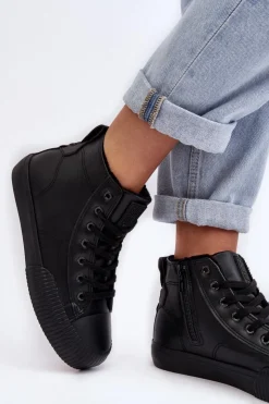 Big Star Shoes Trampki Damskie Ocieplane Na Suwak Czarne Big Star MM274020