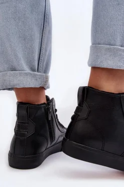 Big Star Shoes Trampki Damskie Ocieplane Na Suwak Czarne Big Star MM274020