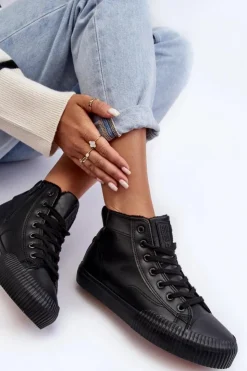 Big Star Shoes Trampki Damskie Ocieplane Na Suwak Czarne Big Star MM274020