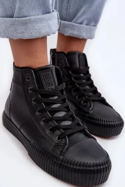 Big Star Shoes Trampki Damskie Ocieplane Na Suwak Czarne Big Star MM274020