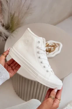 Damskie Big Star Shoes Trampki Damskie Ocieplane Z Eko Skóry Białe Big Star OO274932