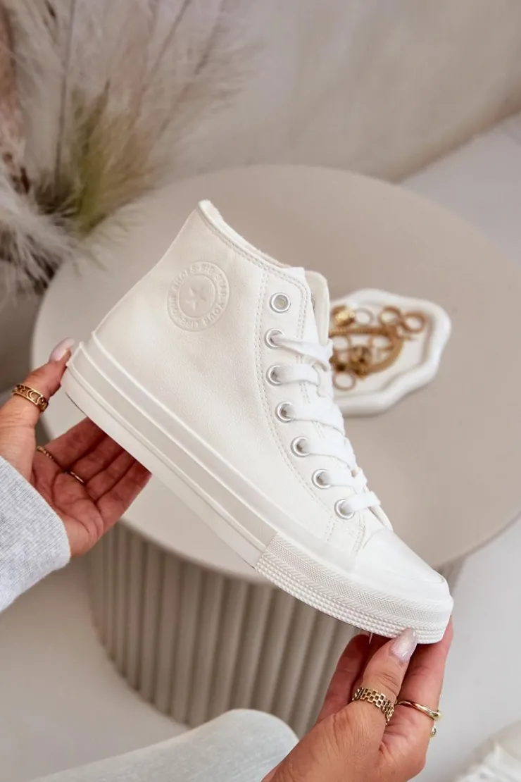 Damskie Big Star Shoes Trampki Damskie Ocieplane Z Eko Skóry Białe Big Star OO274932