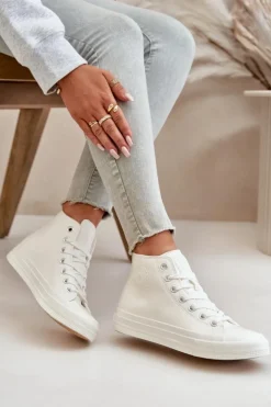 Damskie Big Star Shoes Trampki Damskie Ocieplane Z Eko Skóry Białe Big Star OO274932