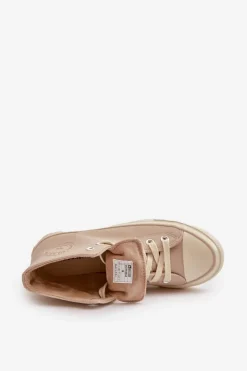 New Big Star Shoes Trampki Damskie Ocieplane Z Eko Skóry Beżowe Big Star OO274934 Beżowy