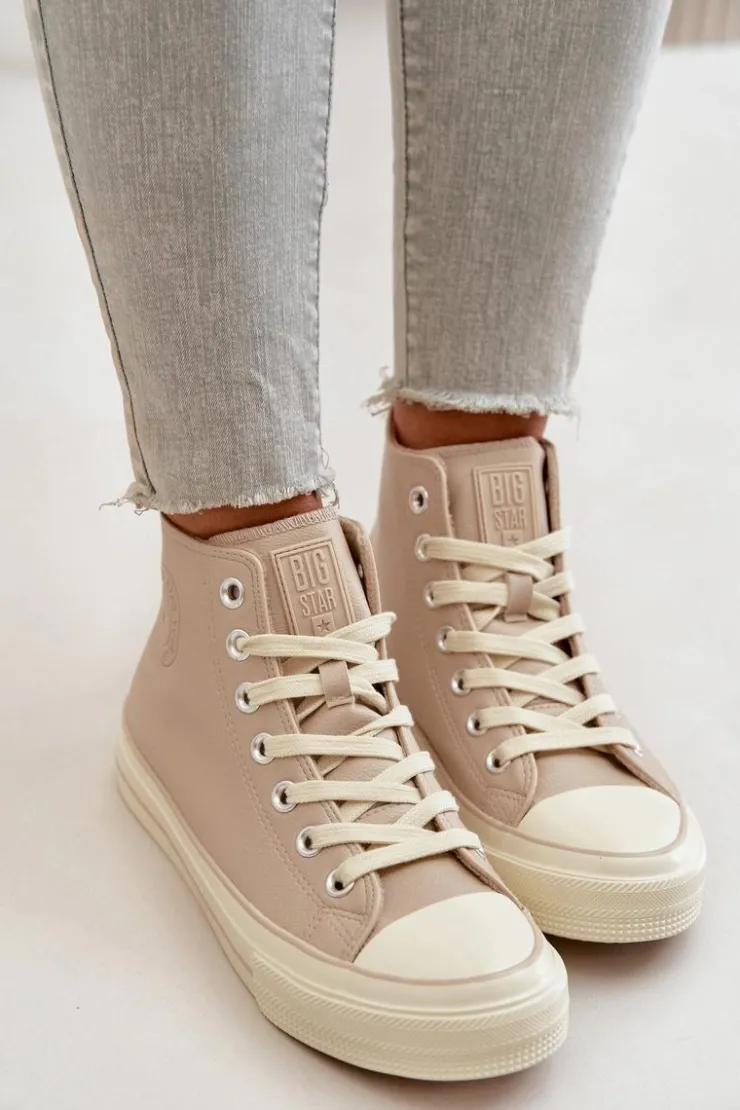 New Big Star Shoes Trampki Damskie Ocieplane Z Eko Skóry Beżowe Big Star OO274934 Beżowy
