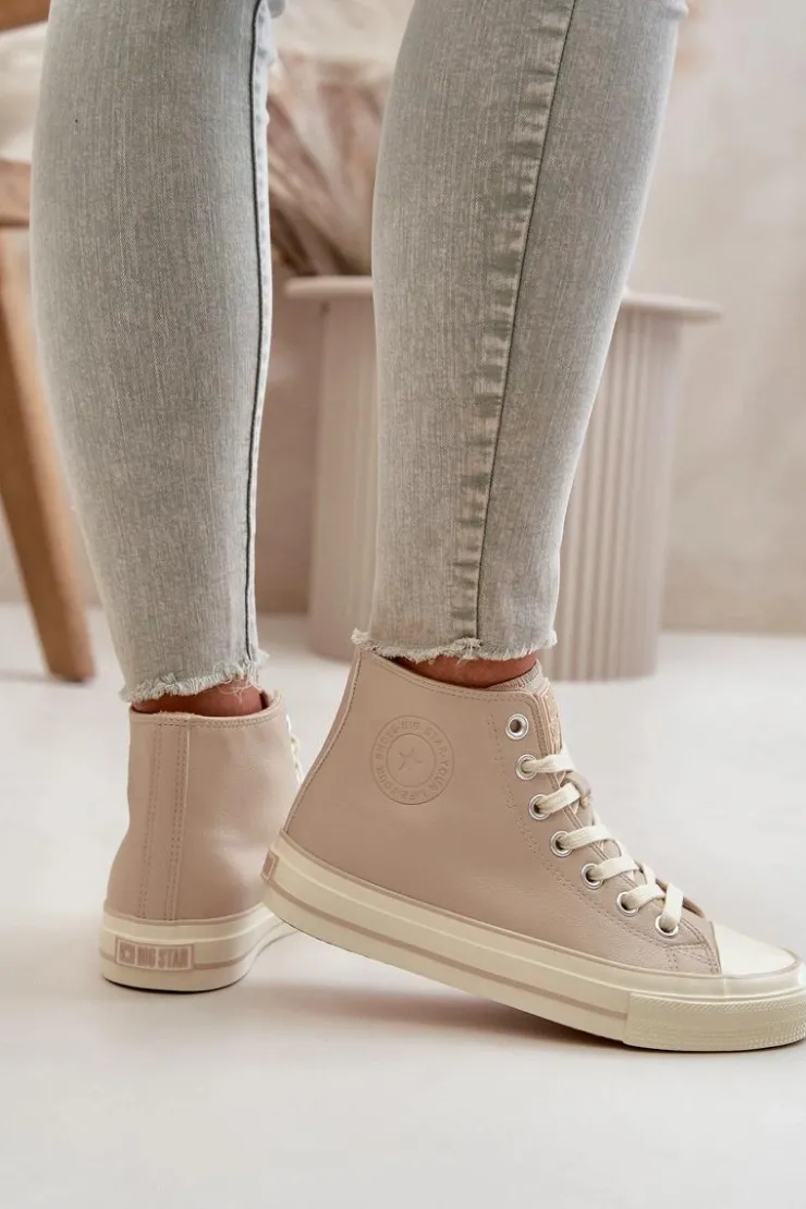 New Big Star Shoes Trampki Damskie Ocieplane Z Eko Skóry Beżowe Big Star OO274934 Beżowy