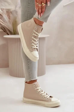 New Big Star Shoes Trampki Damskie Ocieplane Z Eko Skóry Beżowe Big Star OO274934 Beżowy