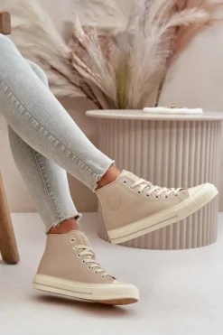 New Big Star Shoes Trampki Damskie Ocieplane Z Eko Skóry Beżowe Big Star OO274934 Beżowy