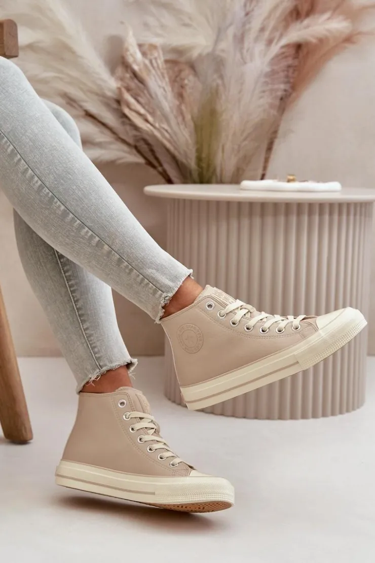 New Big Star Shoes Trampki Damskie Ocieplane Z Eko Skóry Beżowe Big Star OO274934 Beżowy