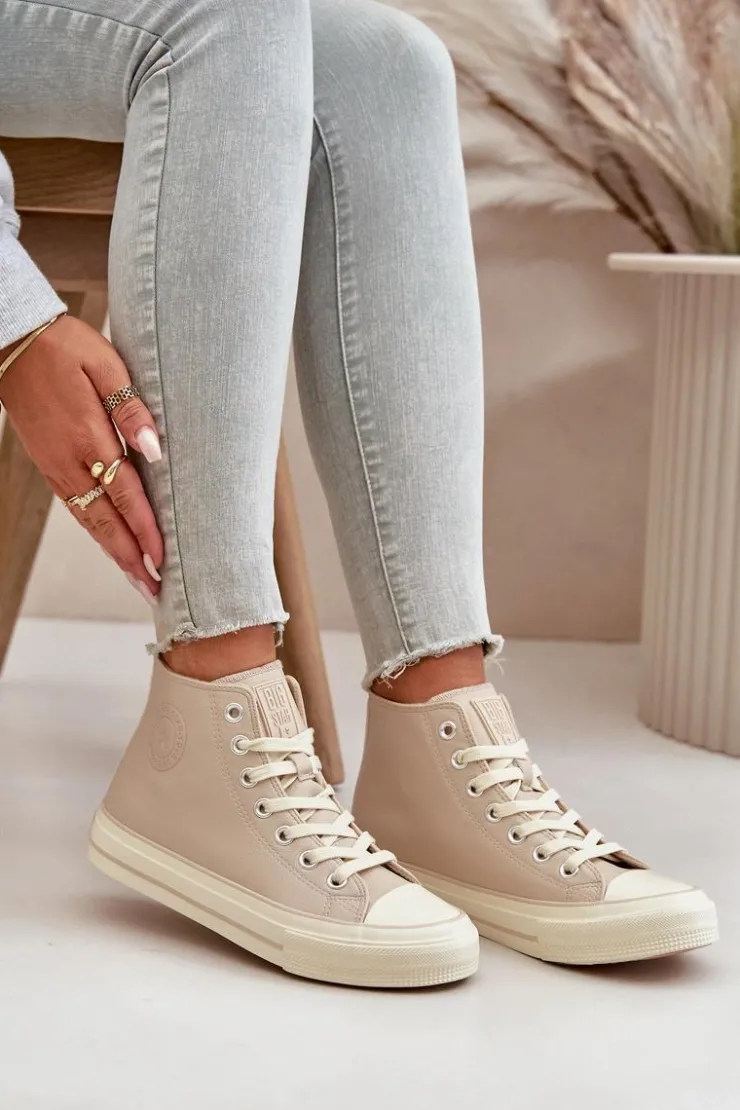 New Big Star Shoes Trampki Damskie Ocieplane Z Eko Skóry Beżowe Big Star OO274934 Beżowy