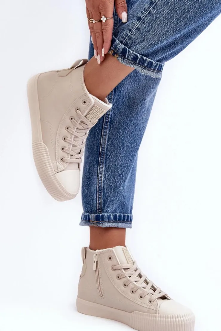 Online Big Star Shoes Trampki Damskie Ocieplane Na Suwak Jasnobeżowe Big Star MM274018