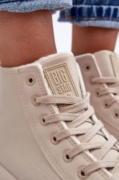 Online Big Star Shoes Trampki Damskie Ocieplane Na Suwak Jasnobeżowe Big Star MM274018