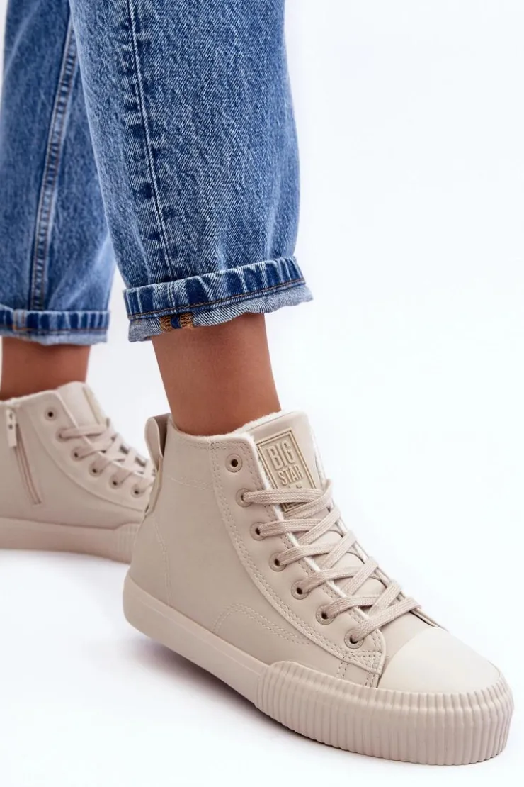 Online Big Star Shoes Trampki Damskie Ocieplane Na Suwak Jasnobeżowe Big Star MM274018