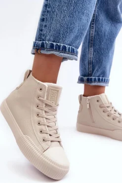 Online Big Star Shoes Trampki Damskie Ocieplane Na Suwak Jasnobeżowe Big Star MM274018