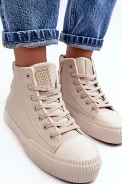 Online Big Star Shoes Trampki Damskie Ocieplane Na Suwak Jasnobeżowe Big Star MM274018