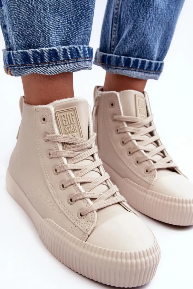 Online Big Star Shoes Trampki Damskie Ocieplane Na Suwak Jasnobeżowe Big Star MM274018