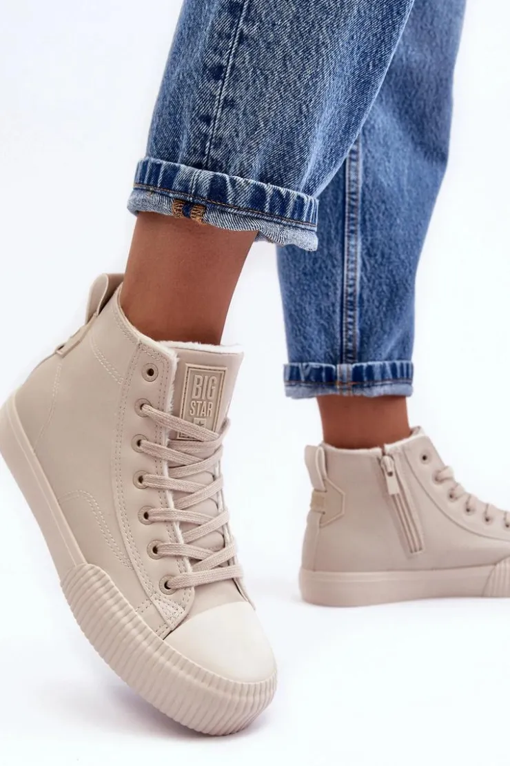 Online Big Star Shoes Trampki Damskie Ocieplane Na Suwak Jasnobeżowe Big Star MM274018