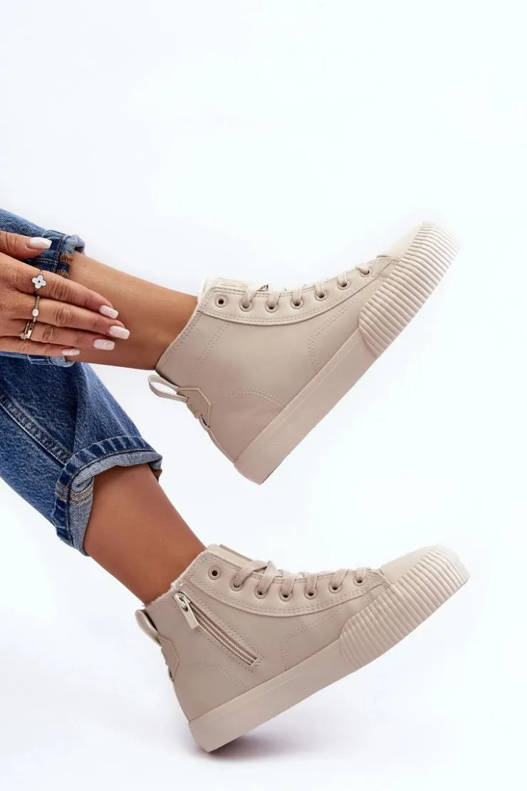 Online Big Star Shoes Trampki Damskie Ocieplane Na Suwak Jasnobeżowe Big Star MM274018