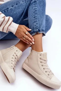 Online Big Star Shoes Trampki Damskie Ocieplane Na Suwak Jasnobeżowe Big Star MM274018