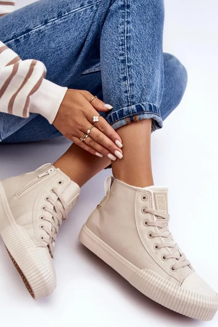 Online Big Star Shoes Trampki Damskie Ocieplane Na Suwak Jasnobeżowe Big Star MM274018