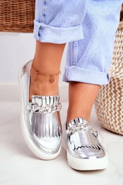 Damskie Boto Trampki Damskie Slip On Lu Boo Lustrzane Mokasyny Z Frędzlami Nefrette