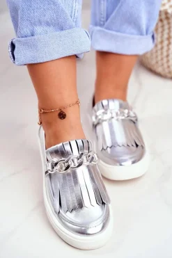 Damskie Boto Trampki Damskie Slip On Lu Boo Lustrzane Mokasyny Z Frędzlami Nefrette