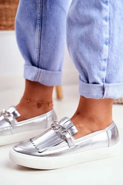 Damskie Boto Trampki Damskie Slip On Lu Boo Lustrzane Mokasyny Z Frędzlami Nefrette