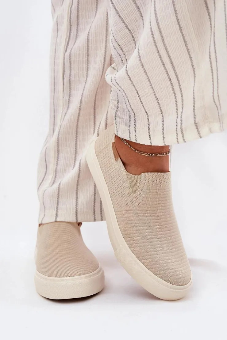 Big Star Shoes Trampki Damskie Big Star|Trampki Damskie Slip-On*Trampki Damskie Slip-On Big Star RR274721 Beżowe Beżowy