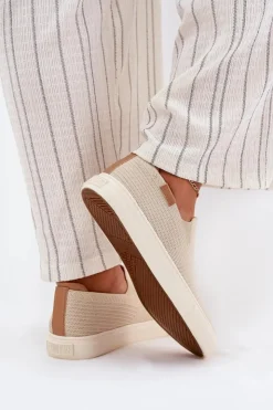 Big Star Shoes Trampki Damskie Big Star|Trampki Damskie Slip-On*Trampki Damskie Slip-On Big Star RR274721 Beżowe Beżowy