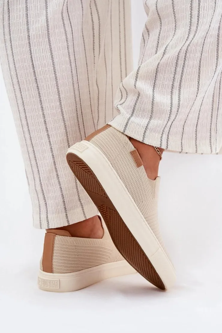 Big Star Shoes Trampki Damskie Big Star|Trampki Damskie Slip-On*Trampki Damskie Slip-On Big Star RR274721 Beżowe Beżowy